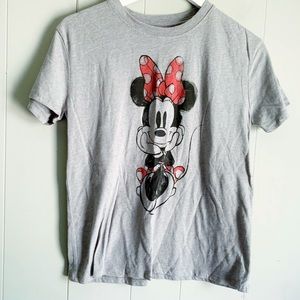 DISNEY Minnie Mouse Gray Graphic Tee Size Small